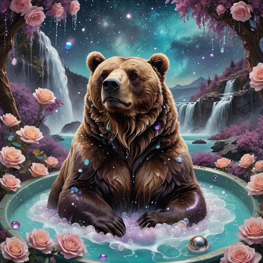 Bear in Bubble Bath: A Dreamlike Matte Painting