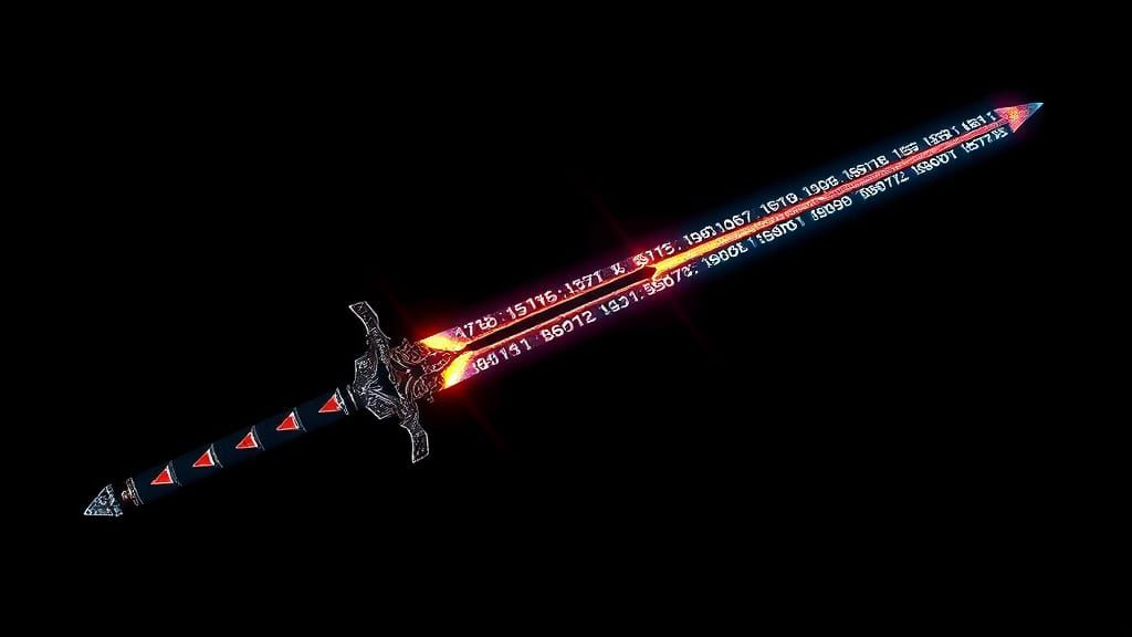 Glowing Binary Sword Silhouette in Futuristic Style