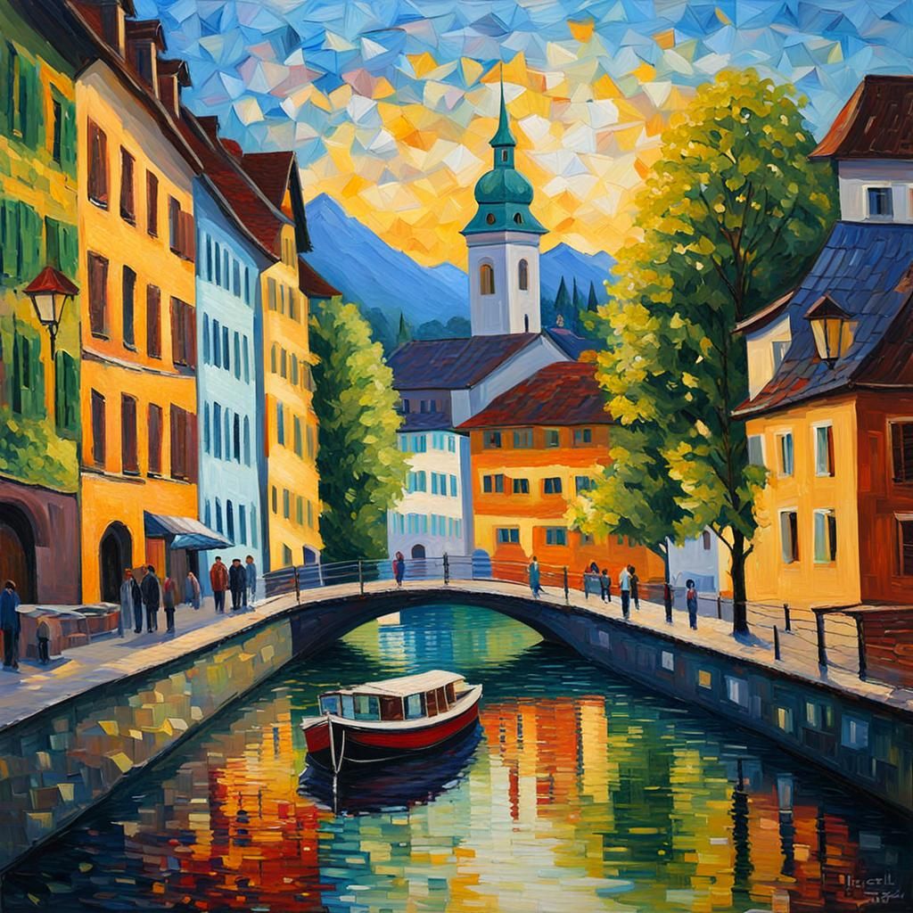 Lucerne, Switzerland: Expressionist Oil Painting