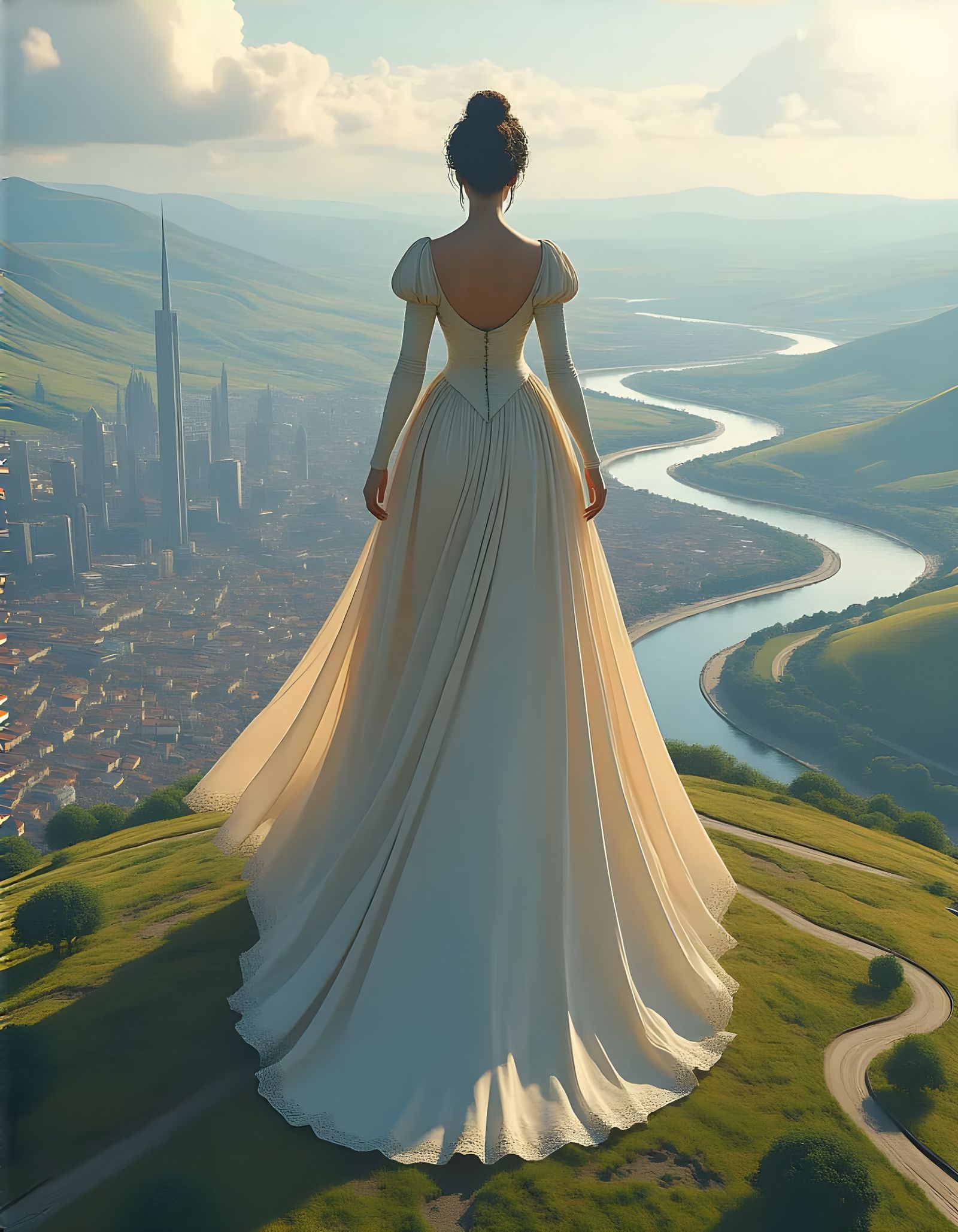 Giant Woman Walking Across Earth: Drone View