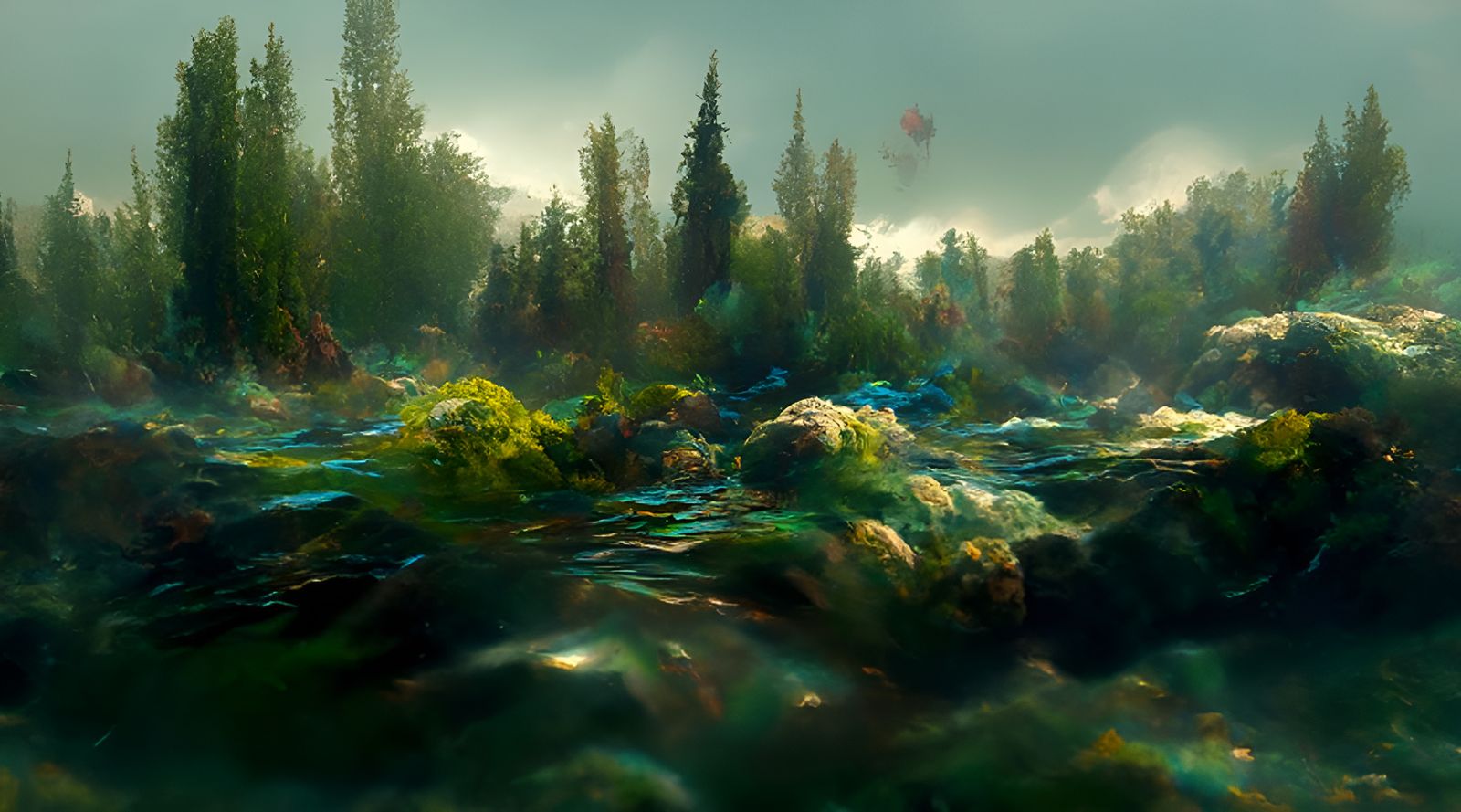 Autumn River Forest in Realistic Style