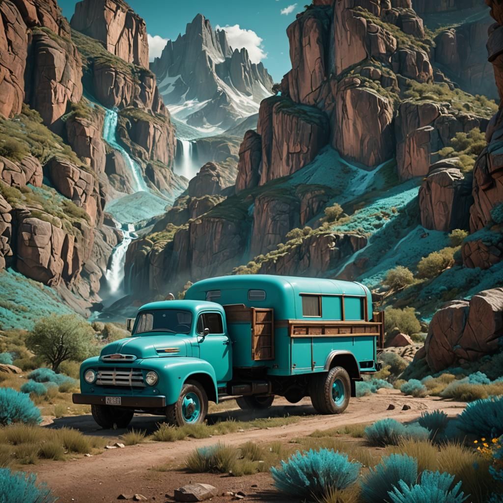 Turquoise 1960s Truck in Hyperrealistic 8k Detail