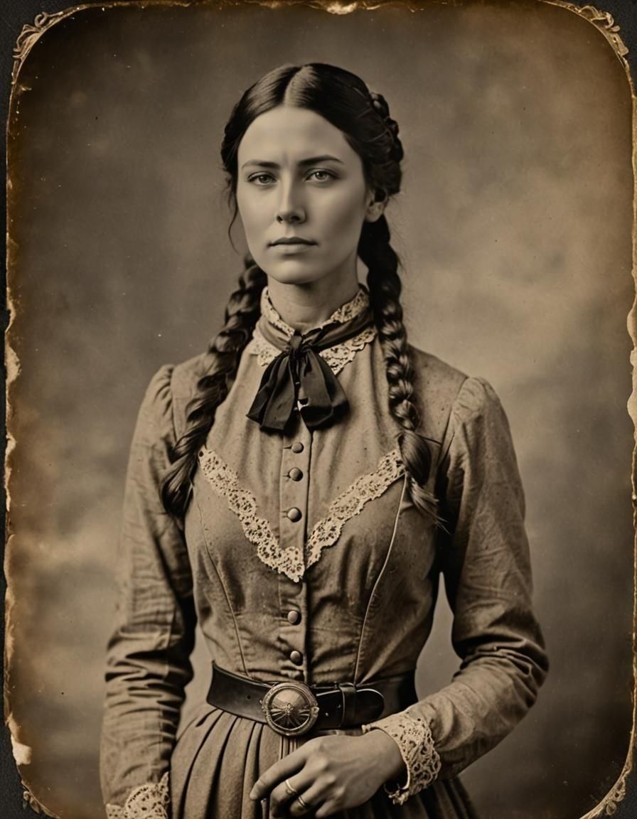 Young Western Woman with Rifle, Vintage Tintype Photo