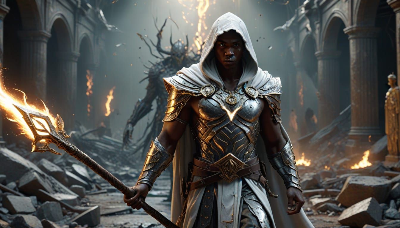 Hero Banishes Undead in Silver Armor