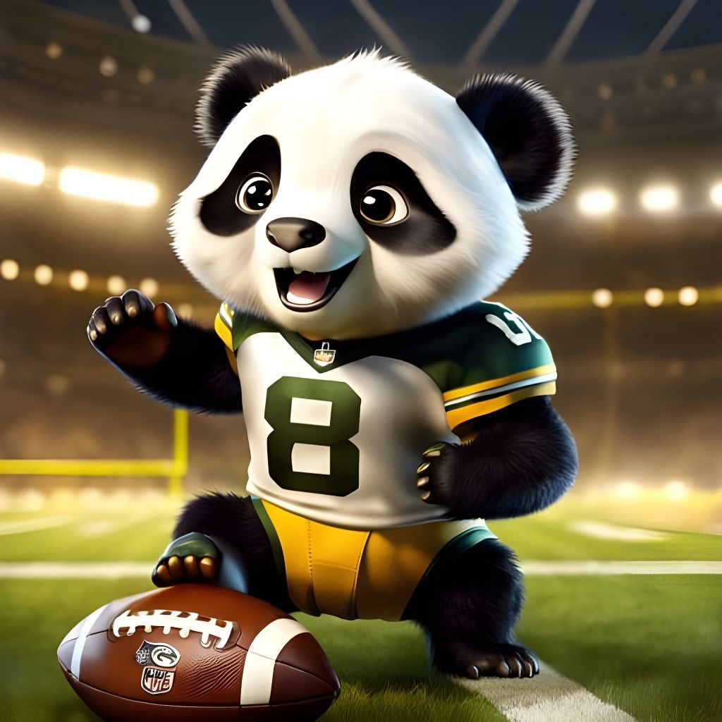 Chibi Panda Football Player Celebrates Touchdown