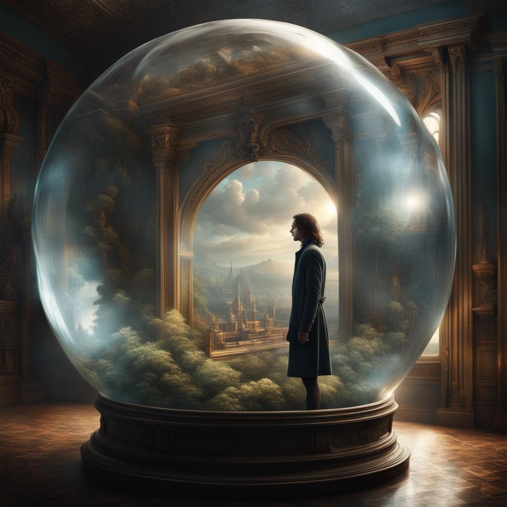 A person trapped inside a glass bubble.