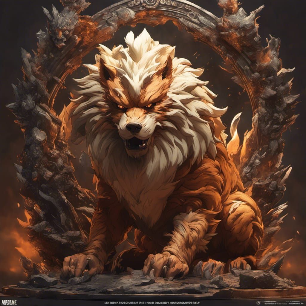 Hyperdetailed Arcanine in Dark Fantasy Style