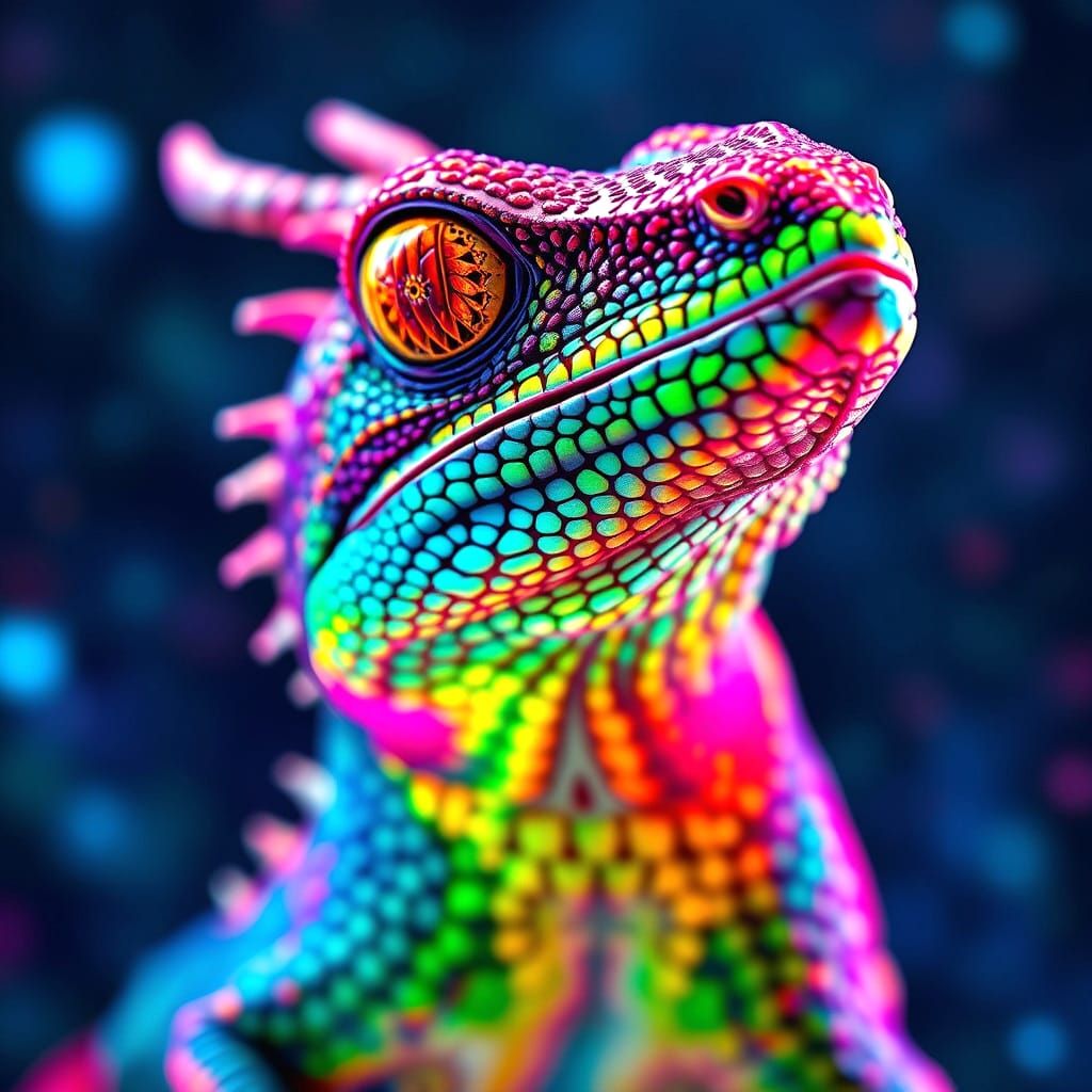Mythical Basilisk Close-Up in Vibrant Astral Colors