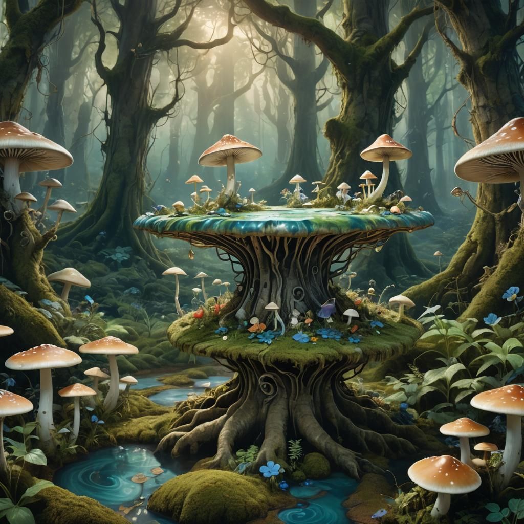 Enchanted Teatable in a Mystical Forest: Fantasy Concept Art