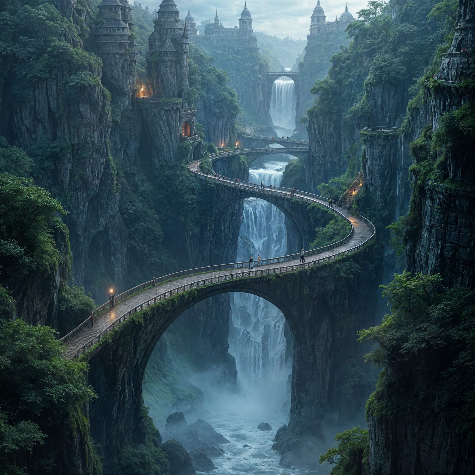 Hidden City Behind Waterfall: Bird's-Eye View