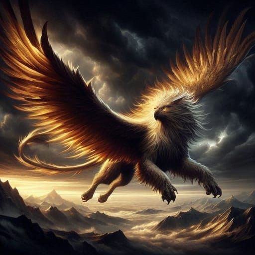 Epic Griffin in Hyper Realistic Style Takes Flight Against S...