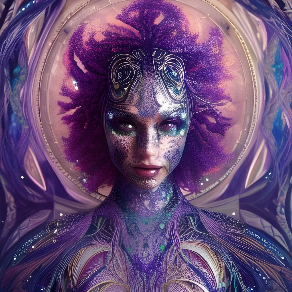 Purple-Haired Amazon Warrior in Iridescent Armor