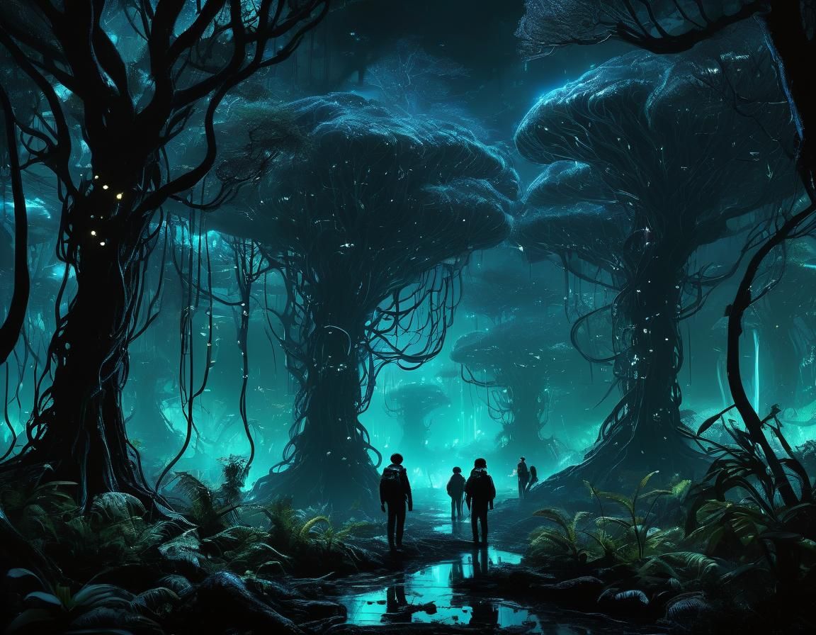 Alien Jungle Explorers in a Futuristic Style