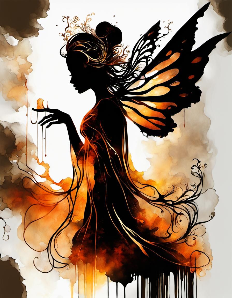 Silhouette Art with Orange and Gold Accents