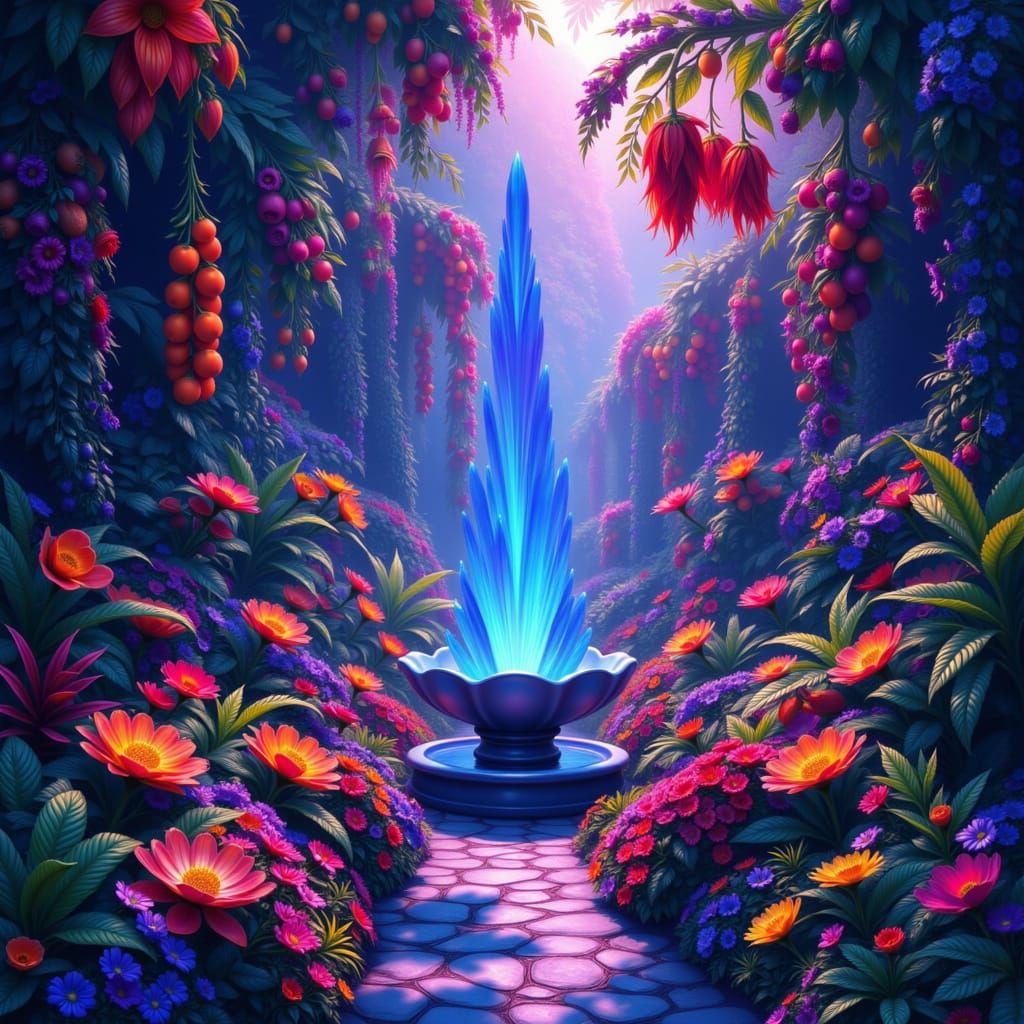 Alien Jungle Panorama with Bioluminescent Flora and Crystall...