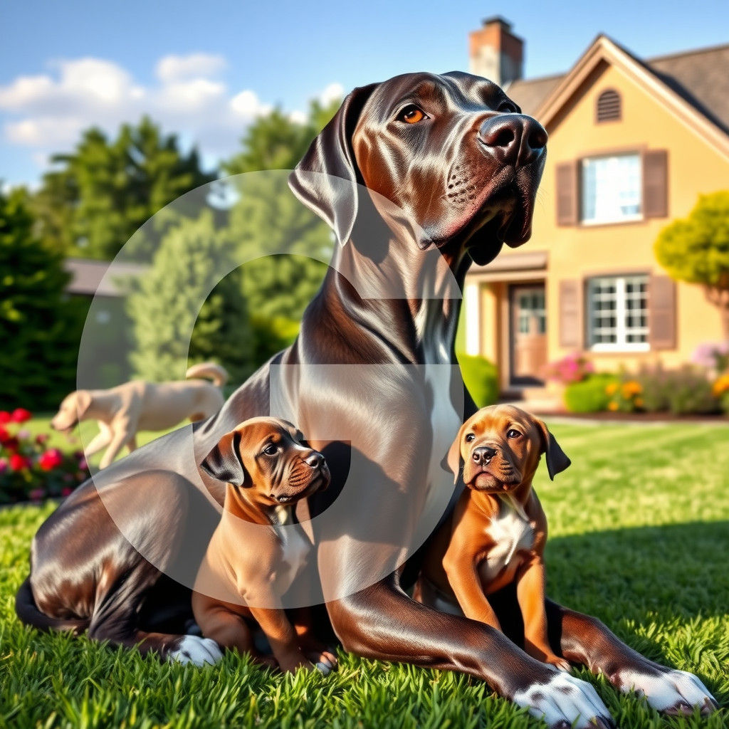 Great Dane Family in Sunny Garden with Letter G