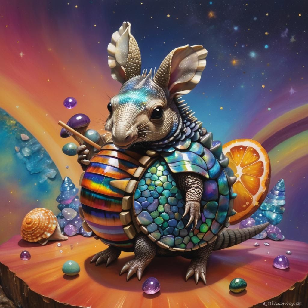 Armadillo's Geode Symphony: A Hyperrealistic Matte Painting