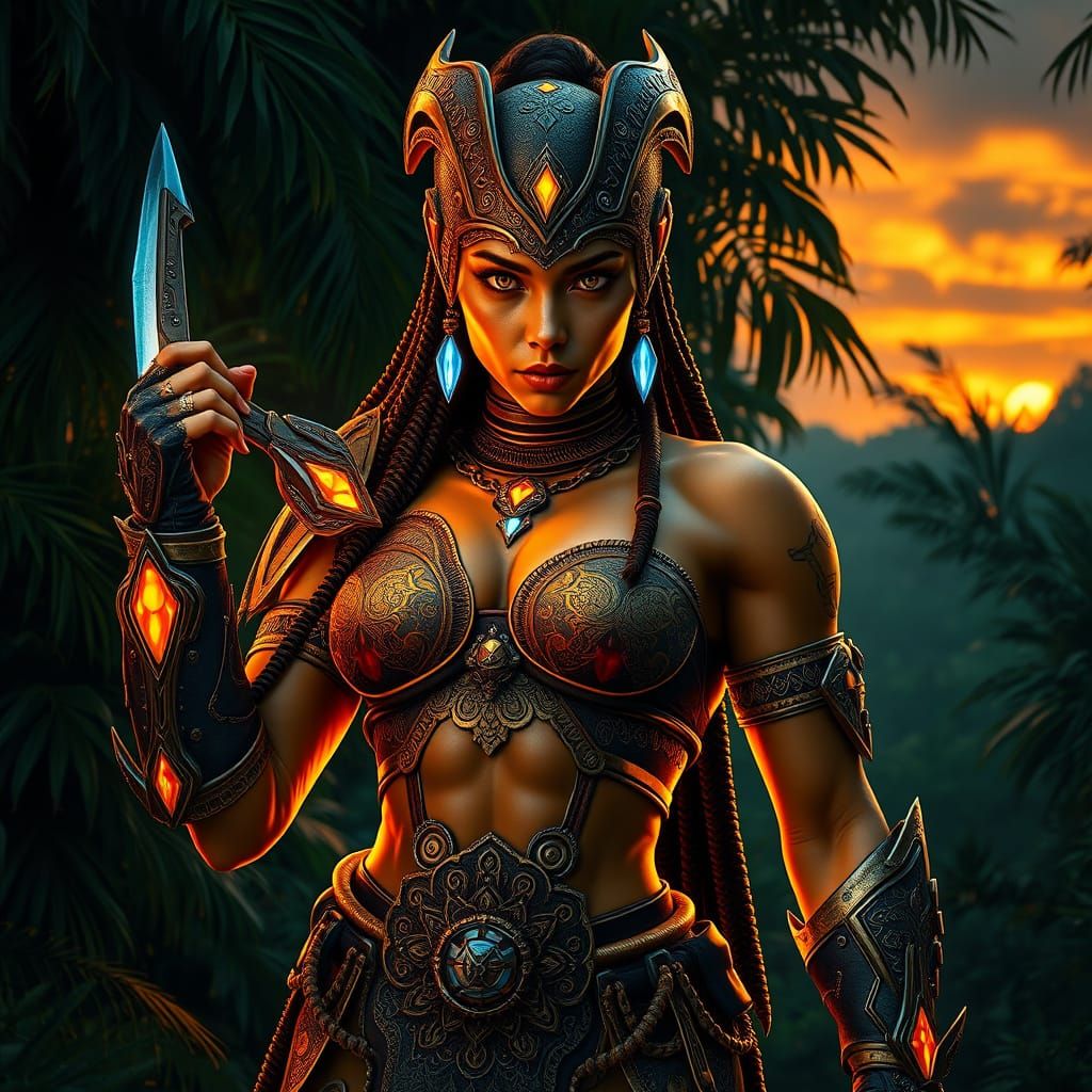 Cyberpunk Warrior Goddess in Biomechanical Armor