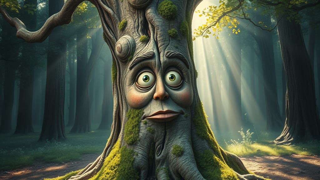 Whimsical Tree Trunk Covered in Manga Scans