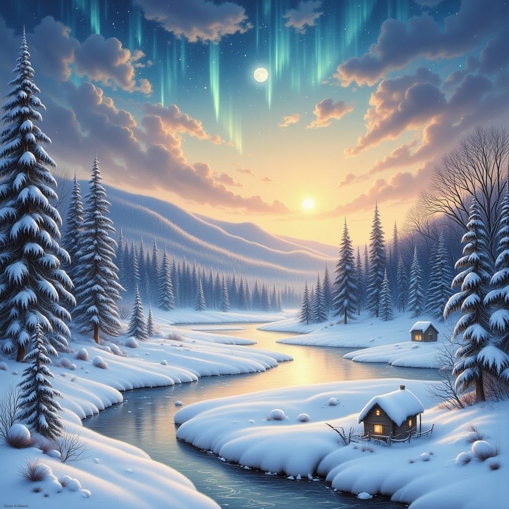 Enchanting Winter Wonderland in Watercolor Style