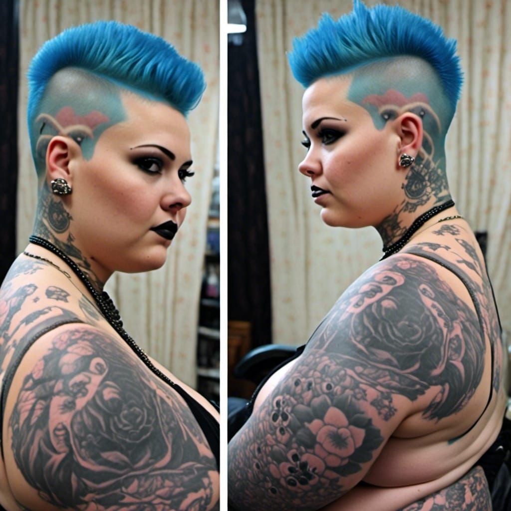 Punk Girl with Blue Mohawk and Voluptuous Figure