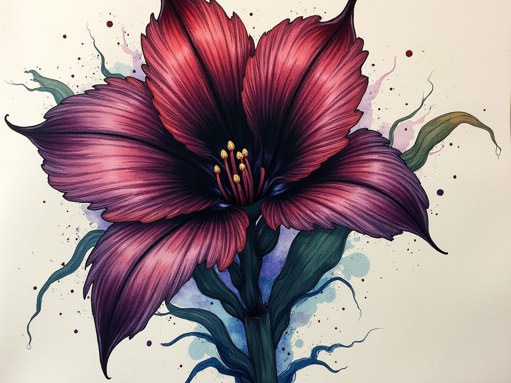 Gothic Amaryllis in Expressive Watercolor and Ink