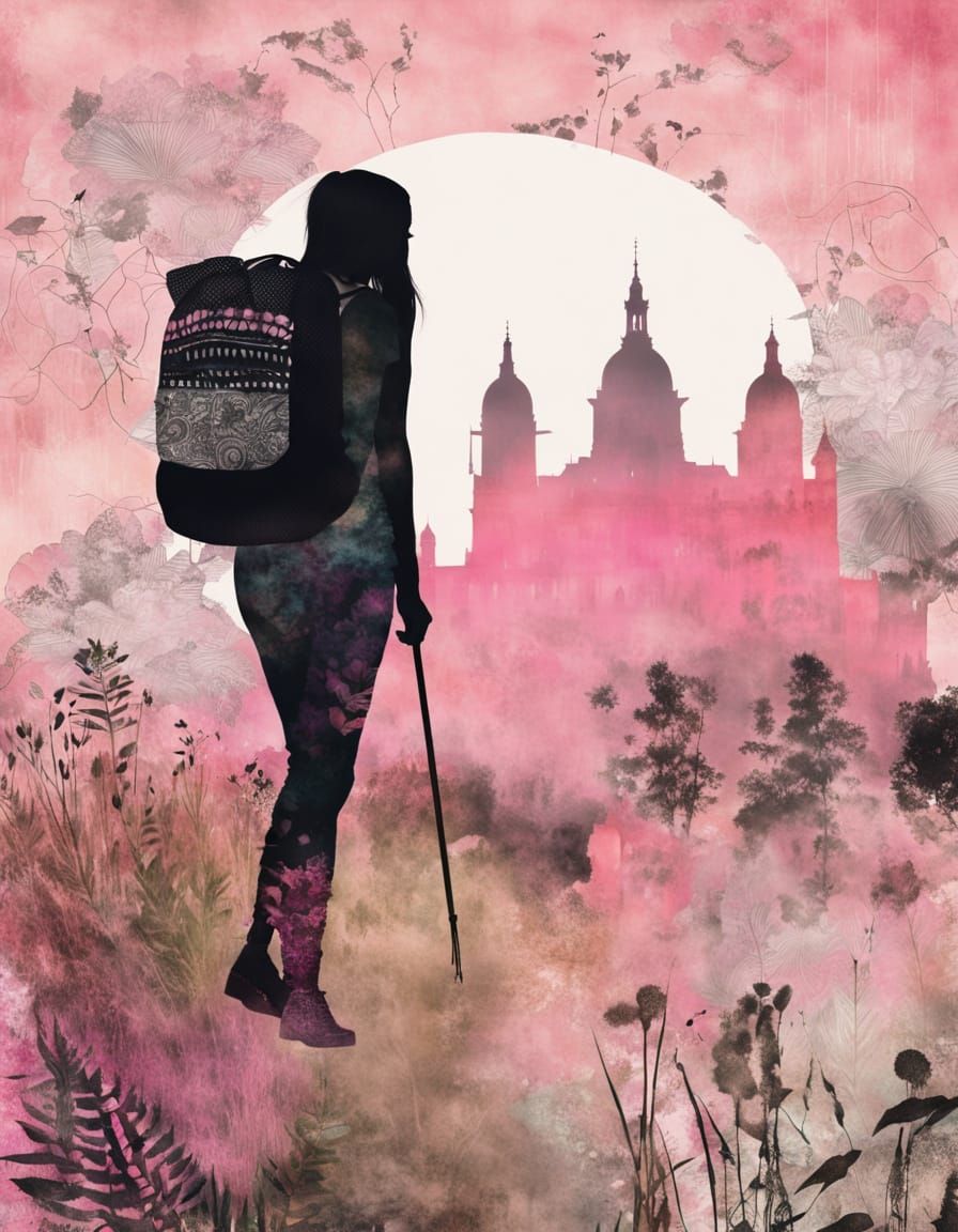 Ethereal Backpacker Silhouette in Vibrant Cityscape