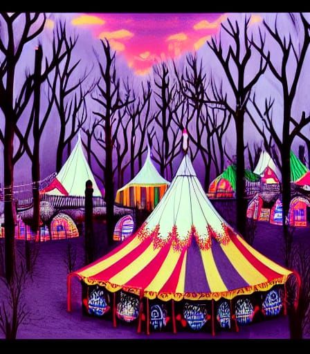 Haunted Circus Tent Forest in Pastel Colors