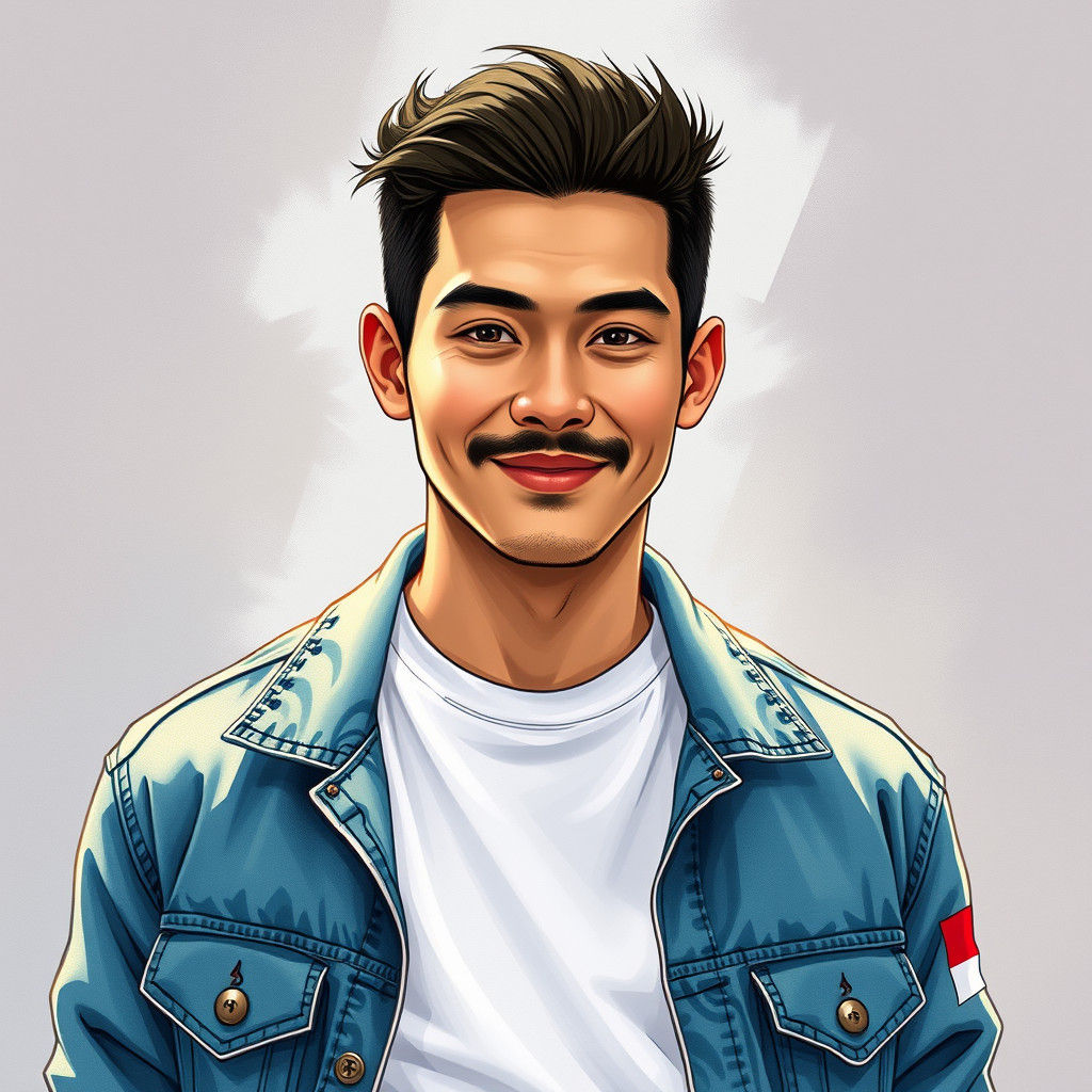 Chiseled Indonesian Man Portrait in Manga Watercolor Style