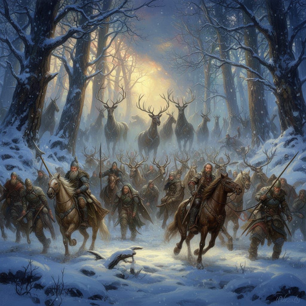 Epic Snowy Woods Warriors in Wild Hunt Style
