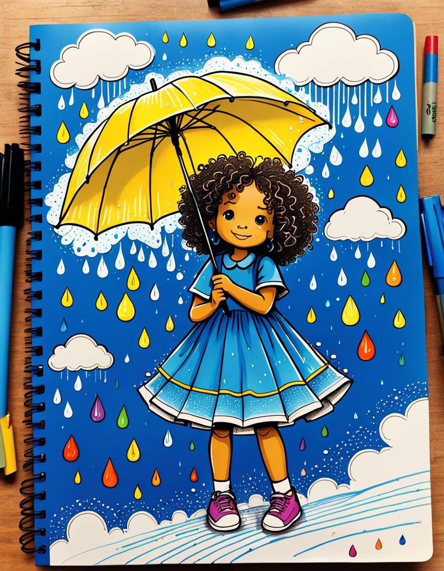 Child with Umbrella: Sharpie Marker Doodle Illustration