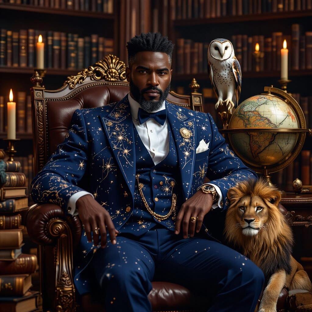 Celestial Scholar in Grand Library, Digital Art