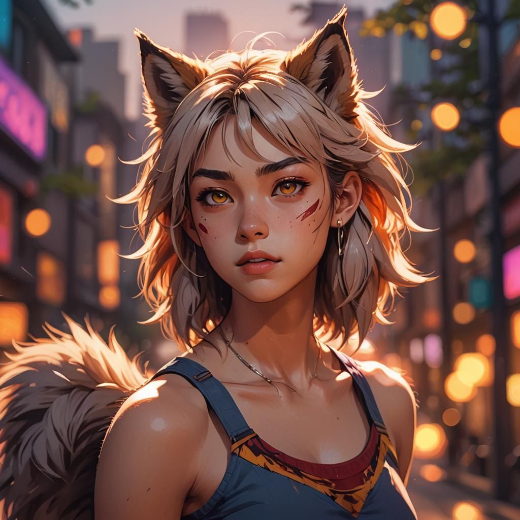 Anime Teenage Werewolf Girl Portrait in Vibrant Colors