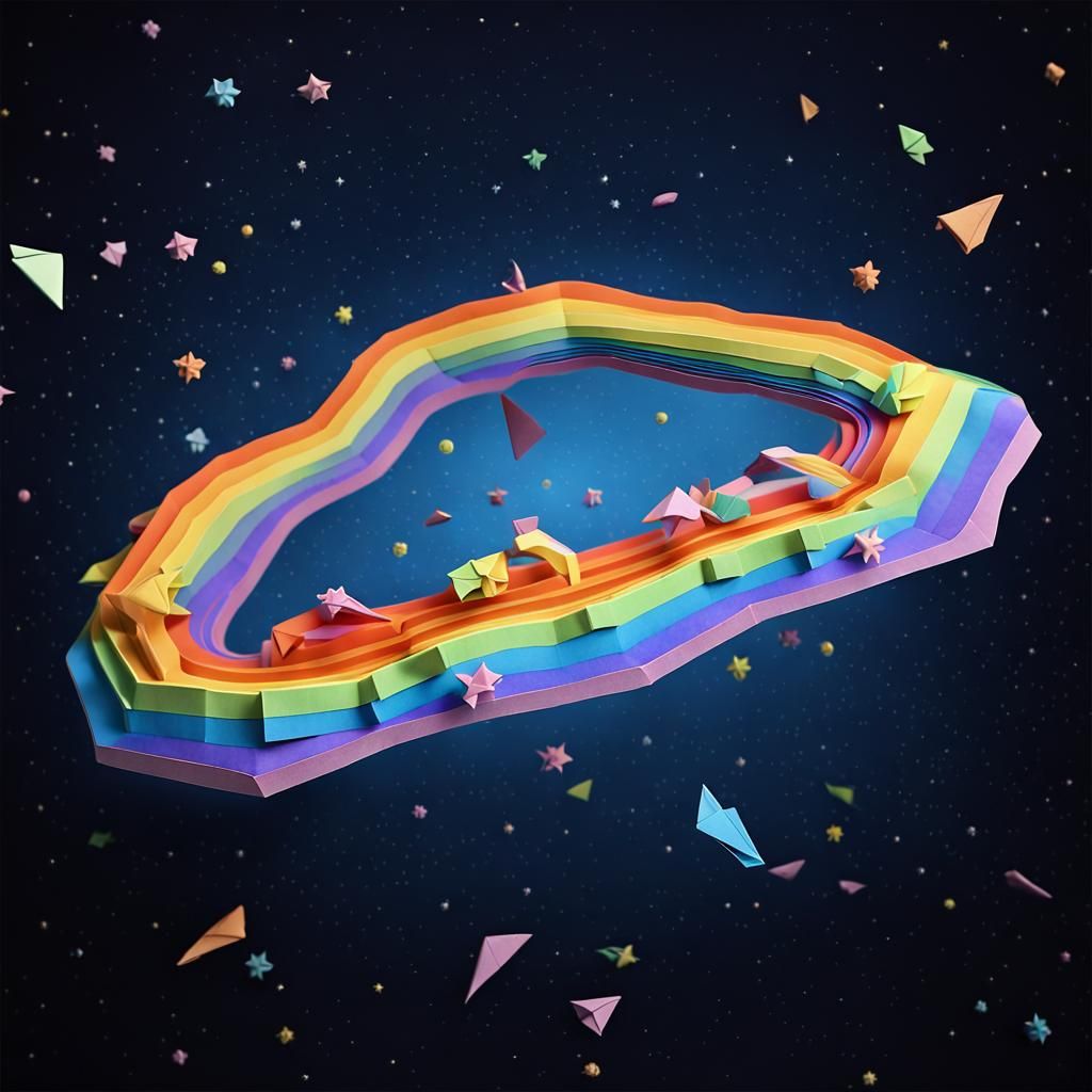 Rainbow Origami Race Track in Space
