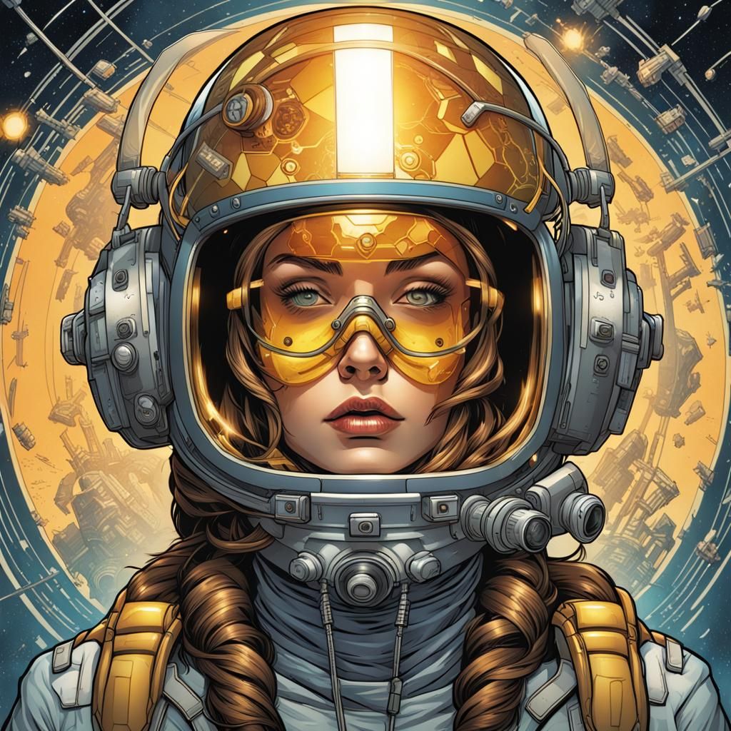 Female Portrait with Geometric Tattoos in Comic Book Style