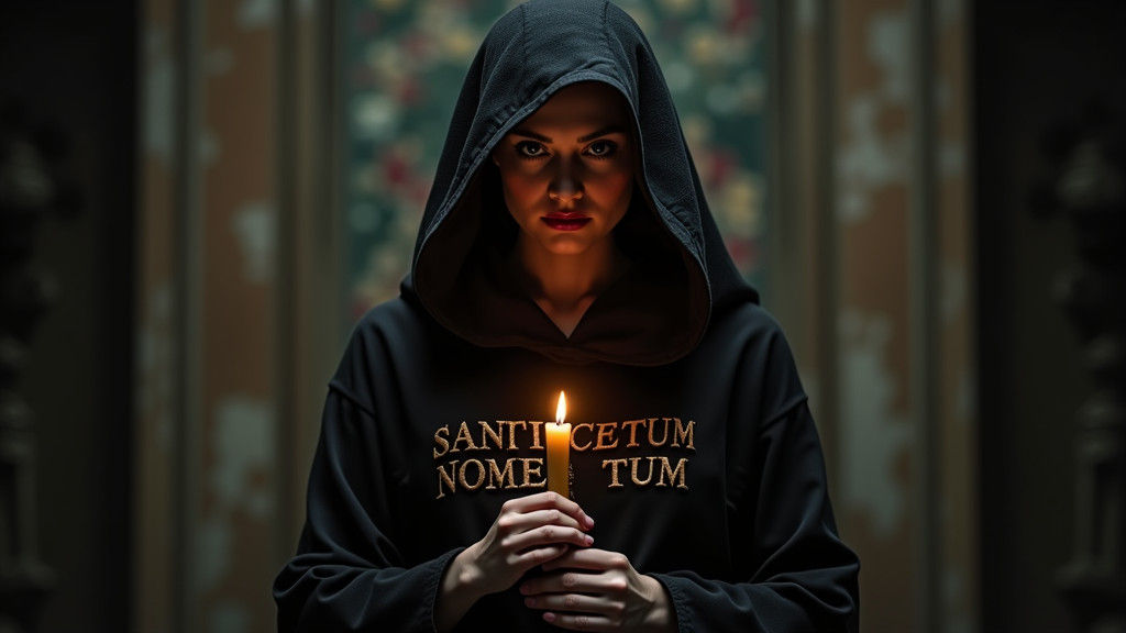 Mystical Woman in Hooded Robe with Candle