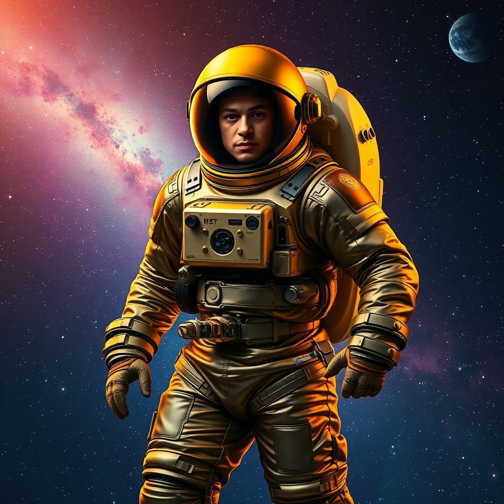 Astronaut in Spacesuit Against Starry Galaxy