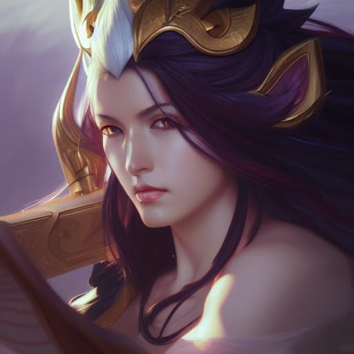 Warrior Goddess Ahri Portrait in Hyperdetailed Style