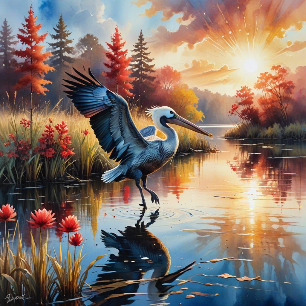 Majestic Pelican Flight in Watercolor Style