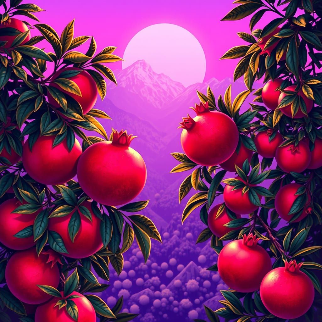 Pomegranates and Peaches in Synthwave Style
