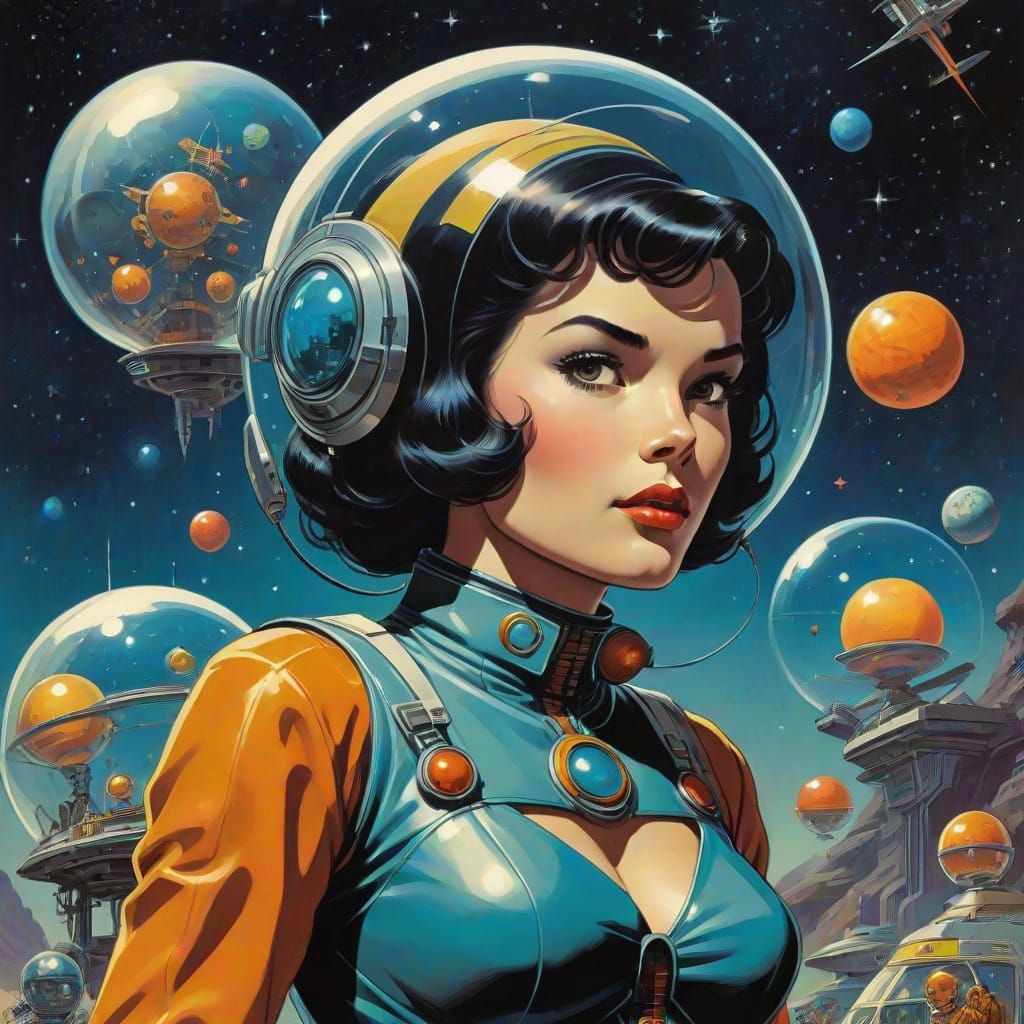 Retro-Futuristic Cosmic Cover Art Featuring Humanoid Star Cr...