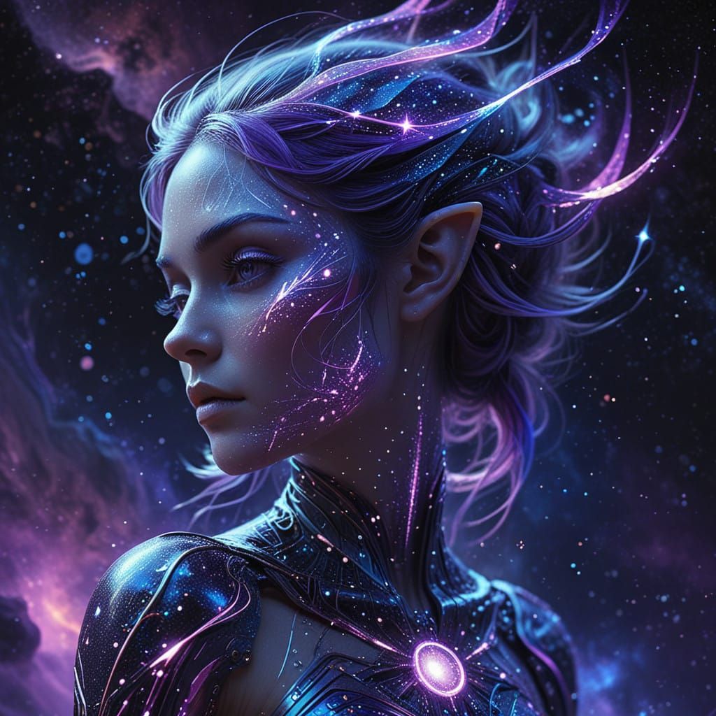 Ethereal Space Elf in Cosmic Nebula