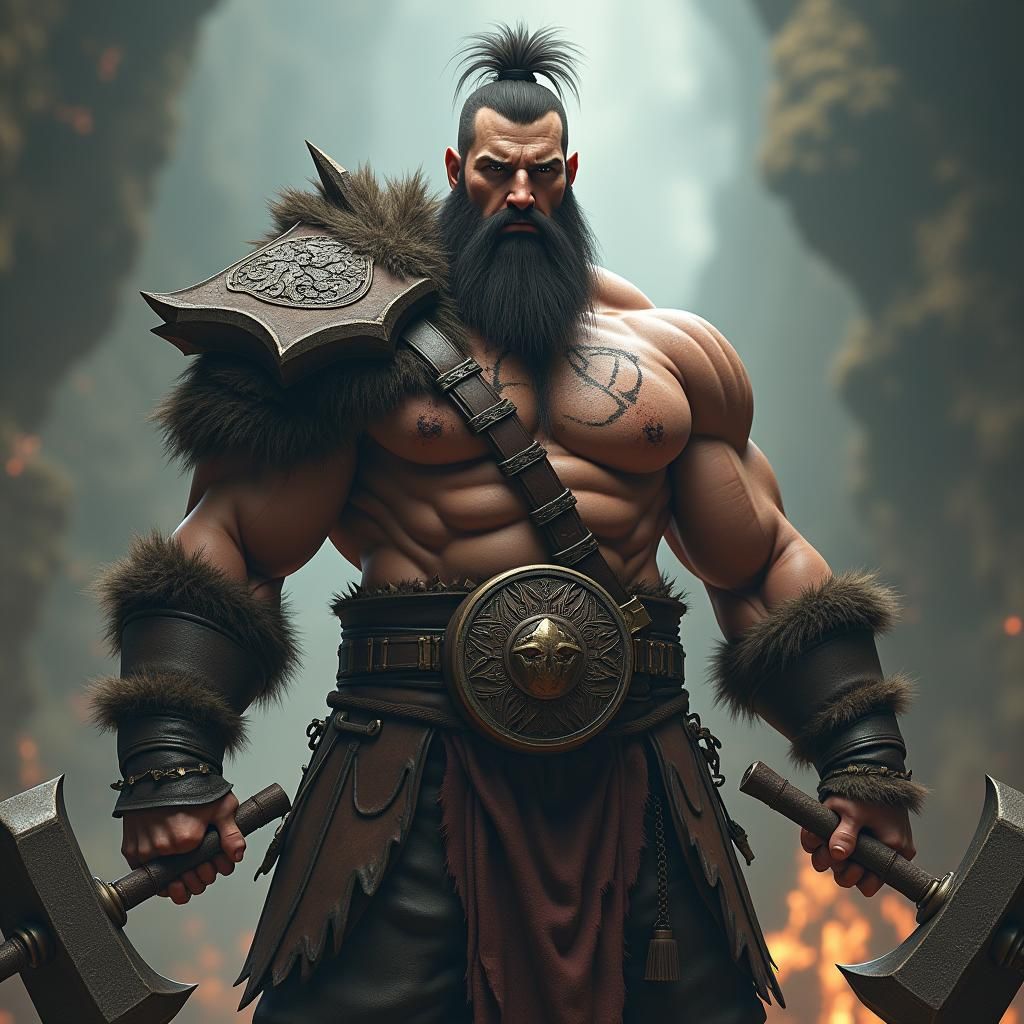 Imposing Warrior with Hammers in Fantasy Concept Art Style
