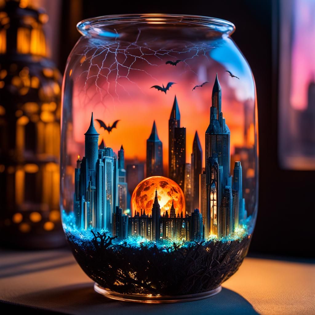 Haunted Miniature City Inside Cracked Glass Head