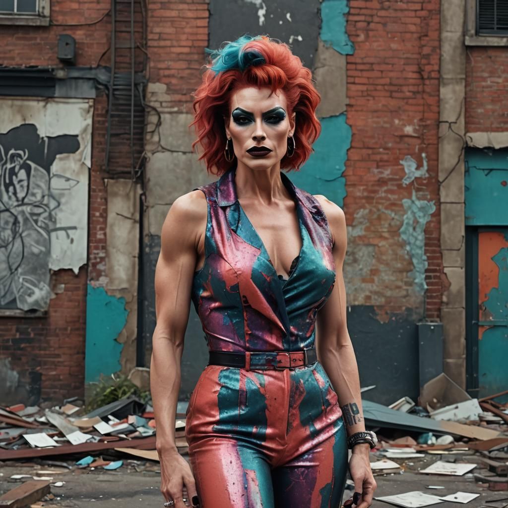 Muscular Drag Queen Portrait in Precisionism Style