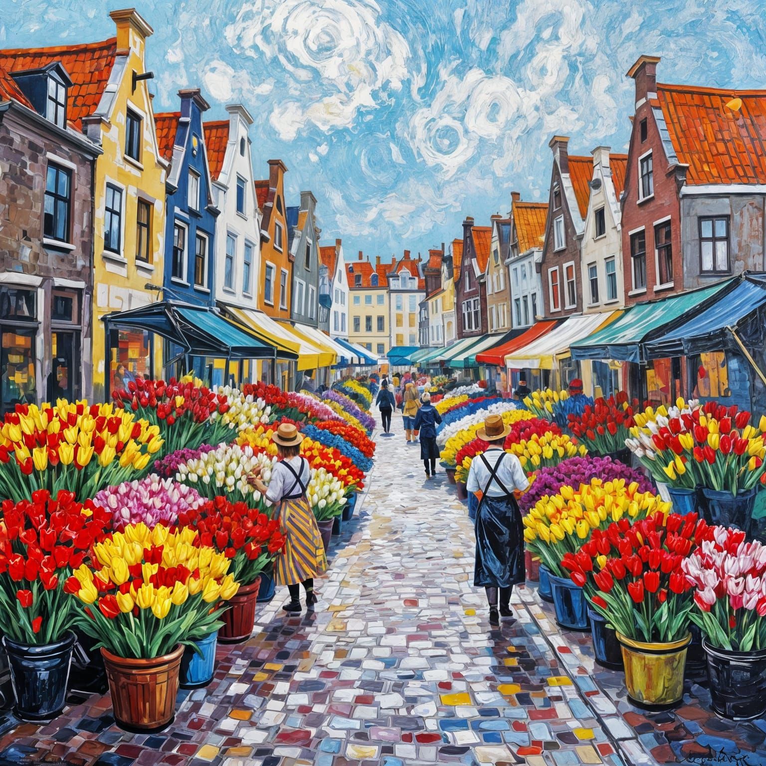 Post-Impressionist Tulip Market Bursting with Color