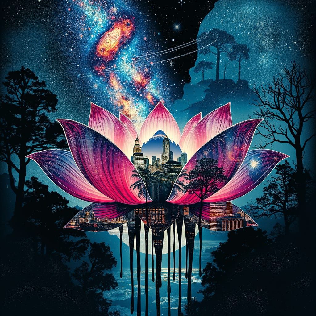 Cosmic Lotus in Urban Landscape