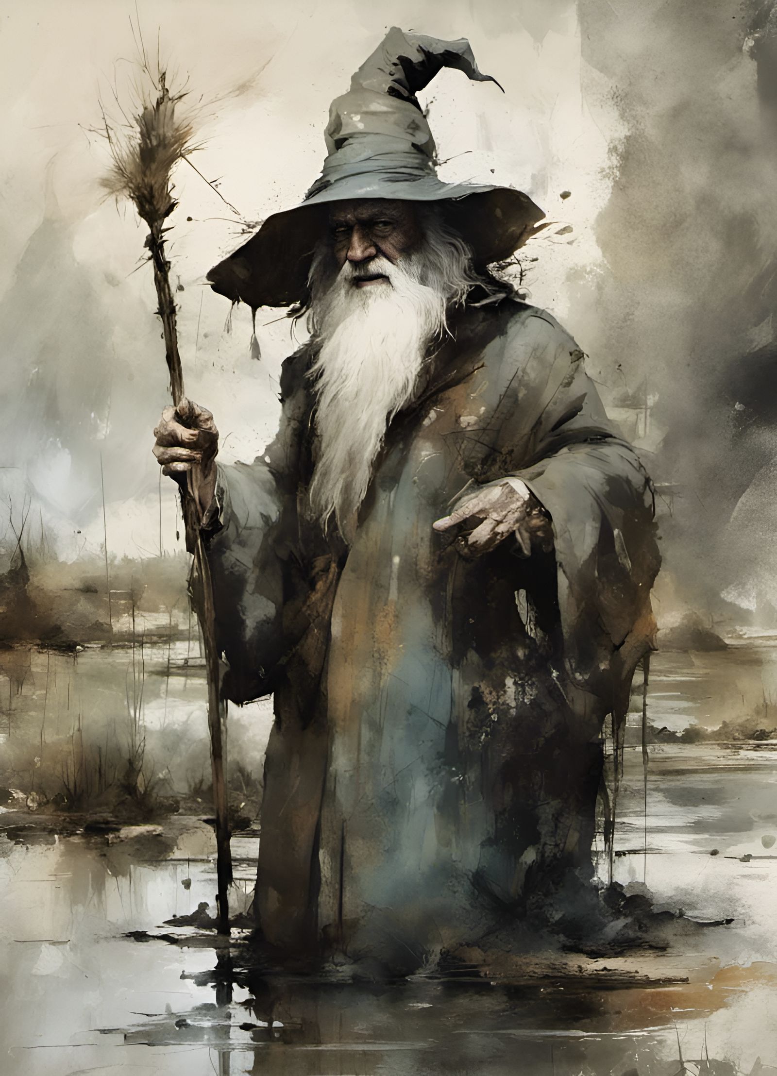 Wizard in a Marsh Landscape