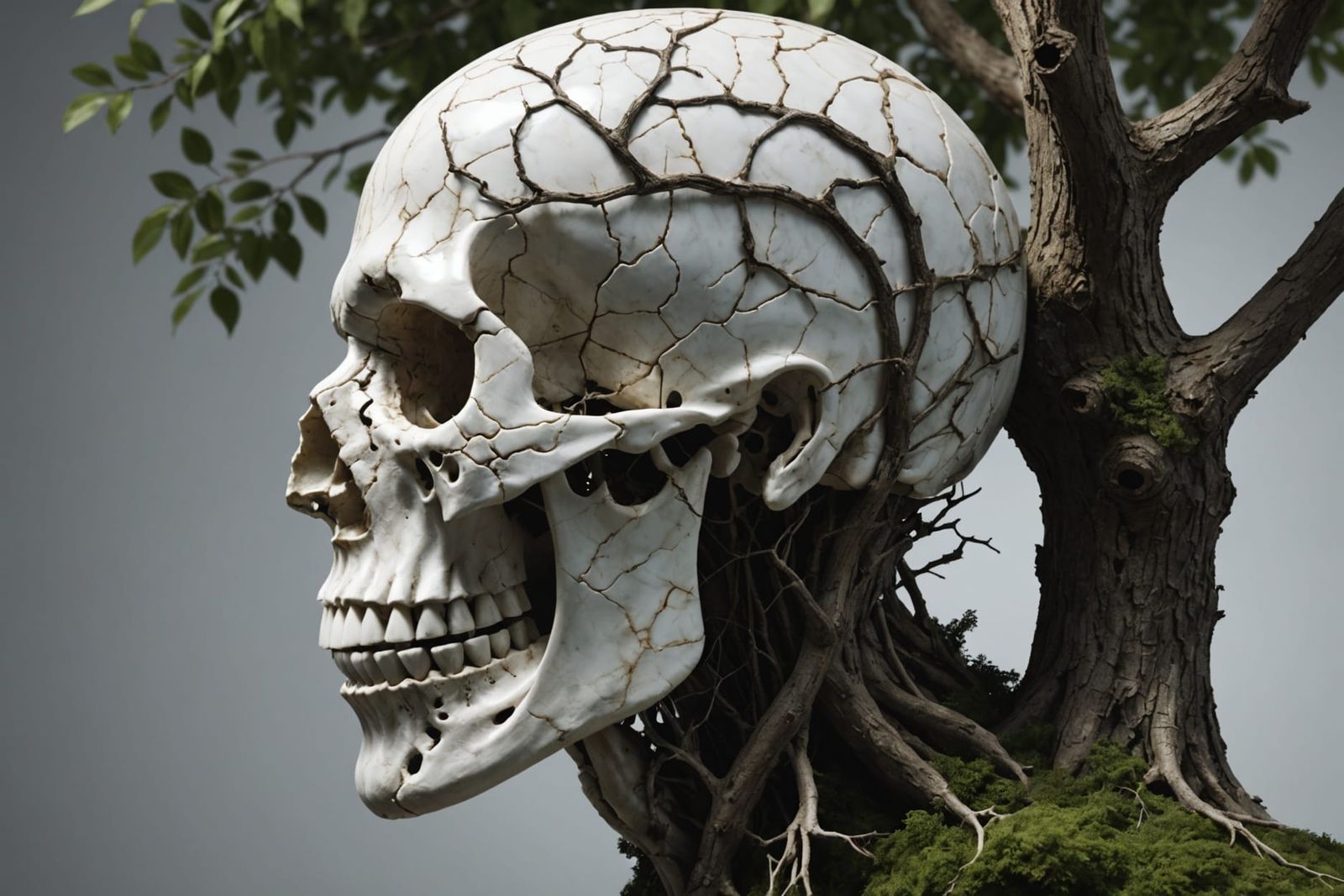Marble Head Profile with Tree, 3D Rendered