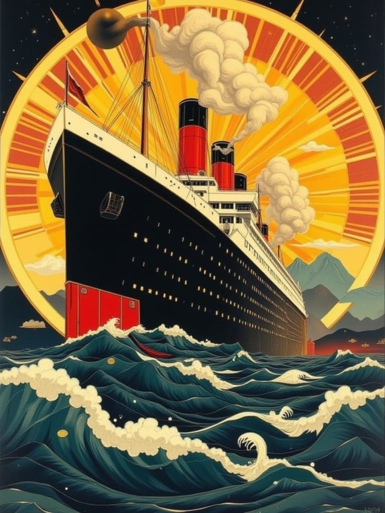 Art Deco Ocean Liner in Retro-Futuristic Style